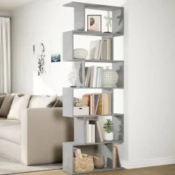 vidaXL Estanterías-Librería divisora 6 niveles madera gris hormigón 70x24x193 cm