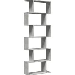 vidaXL Estanterías-Librería divisora 6 niveles madera gris hormigón 70x24x193 cm
