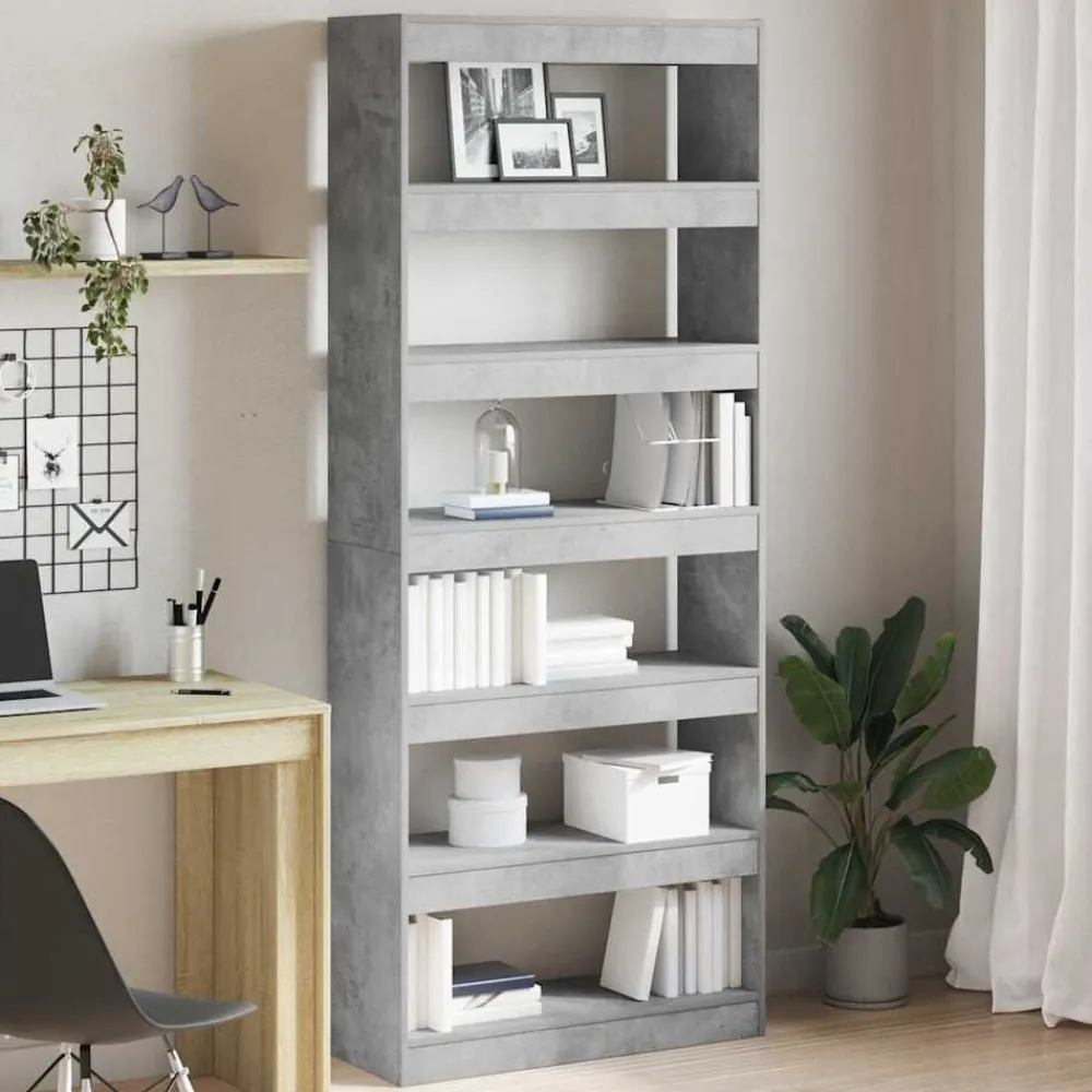 vidaXL Librería Gris Concreto 80 x 30 x 198 cm Madera de ingeniería Gris hormigón Discount