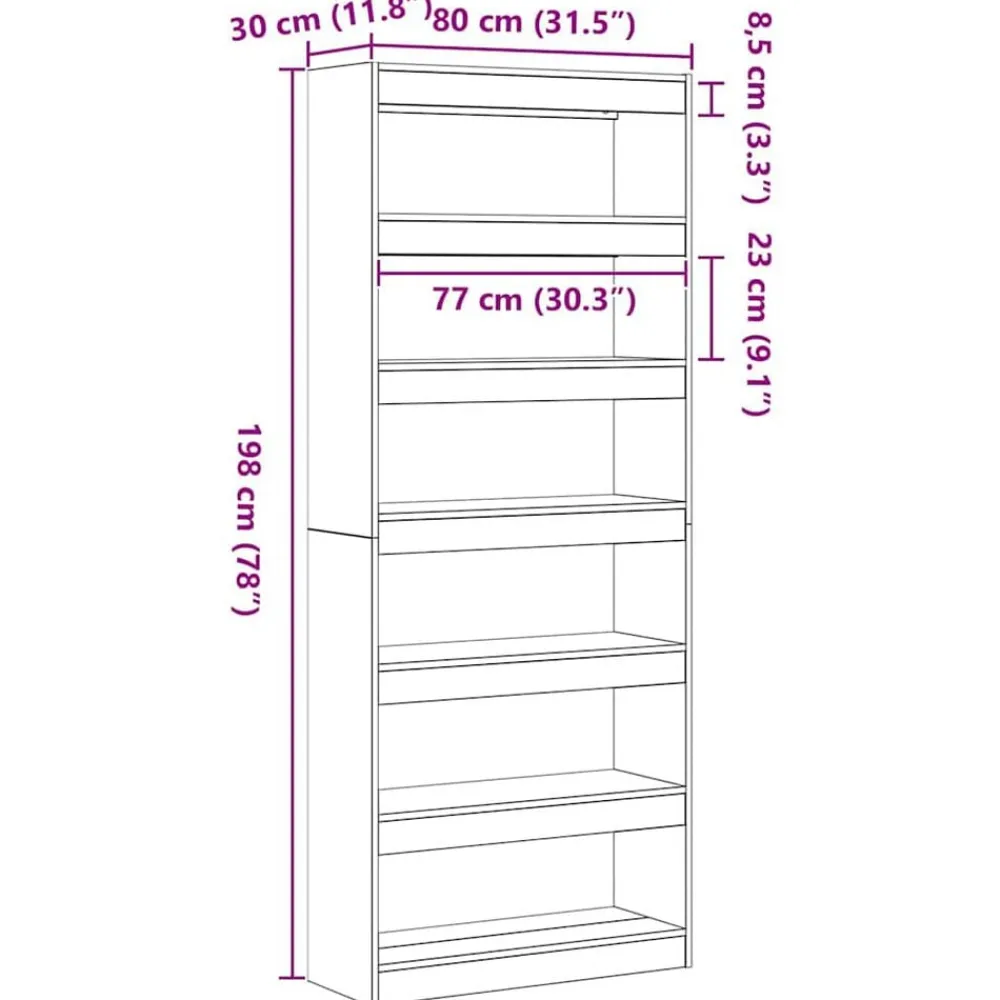 vidaXL Estanterías-Librería Madera vieja 80 x 30 x 198 cm Madera de ingeniería