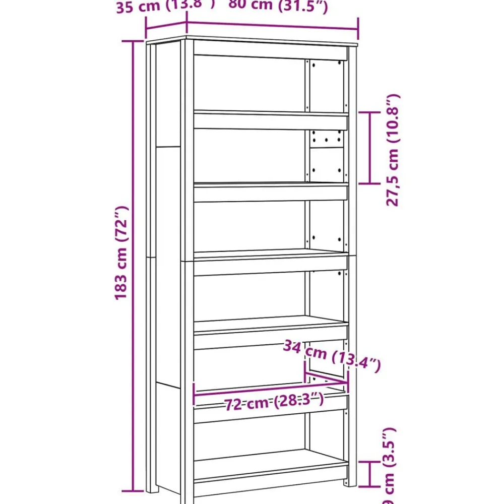vidaXL Estanterías-Librería Marrón cera 80 x 35 x 183 cm Madera de pino macizo
