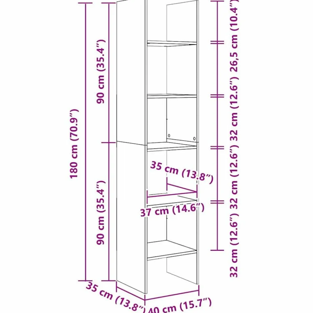 vidaXL Librería Roble artesanal 40 x 35 x 180 cm Madera de ingeniería Roble artisan Online