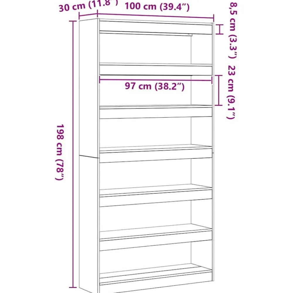 vidaXL Librería Roble Artesanal 100 x 30 x 198 cm Madera de ingeniería Roble artisan New