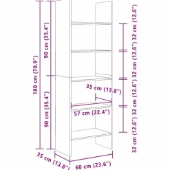 vidaXL Estanterías-Librería 60 x 35 x 180 cm Madera de ingeniería