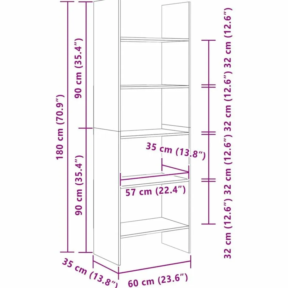 vidaXL Estanterías-Librería 60 x 35 x 180 cm Madera de ingeniería