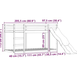 vidaXL Camas Y Accesorios-Litera con tobogán y cortinas rosa 90x200 cm
