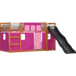 vidaXL Camas Y Accesorios-Litera con tobogán y cortinas rosa 90x200 cm