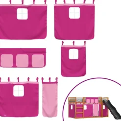 vidaXL Camas Y Accesorios-Litera con tobogán y cortinas rosa 90x200 cm