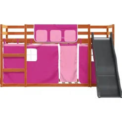 vidaXL Camas Y Accesorios-Litera con tobogán y cortinas rosa 90x200 cm
