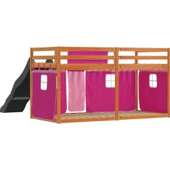 vidaXL Camas Y Accesorios-Litera con tobogán y cortinas rosa 90x200 cm