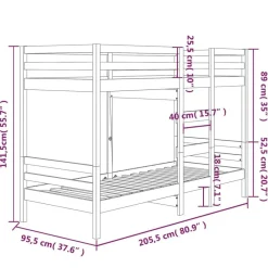 vidaXL Camas Y Accesorios-Litera de madera maciza de pino 90x200 cm
