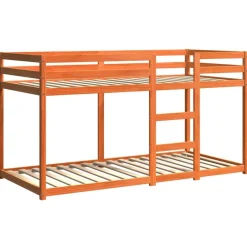 vidaXL Camas Y Accesorios-Litera de madera maciza de pino marrón cera 90x200 cm