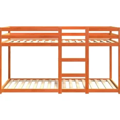 vidaXL Camas Y Accesorios-Litera de madera maciza de pino marrón cera 90x200 cm