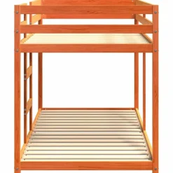 vidaXL Camas Y Accesorios-Litera de madera maciza de pino marrón cera 90x200 cm