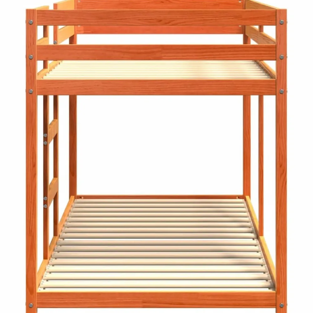 vidaXL Camas Y Accesorios-Litera de madera maciza de pino marrón cera 90x200 cm
