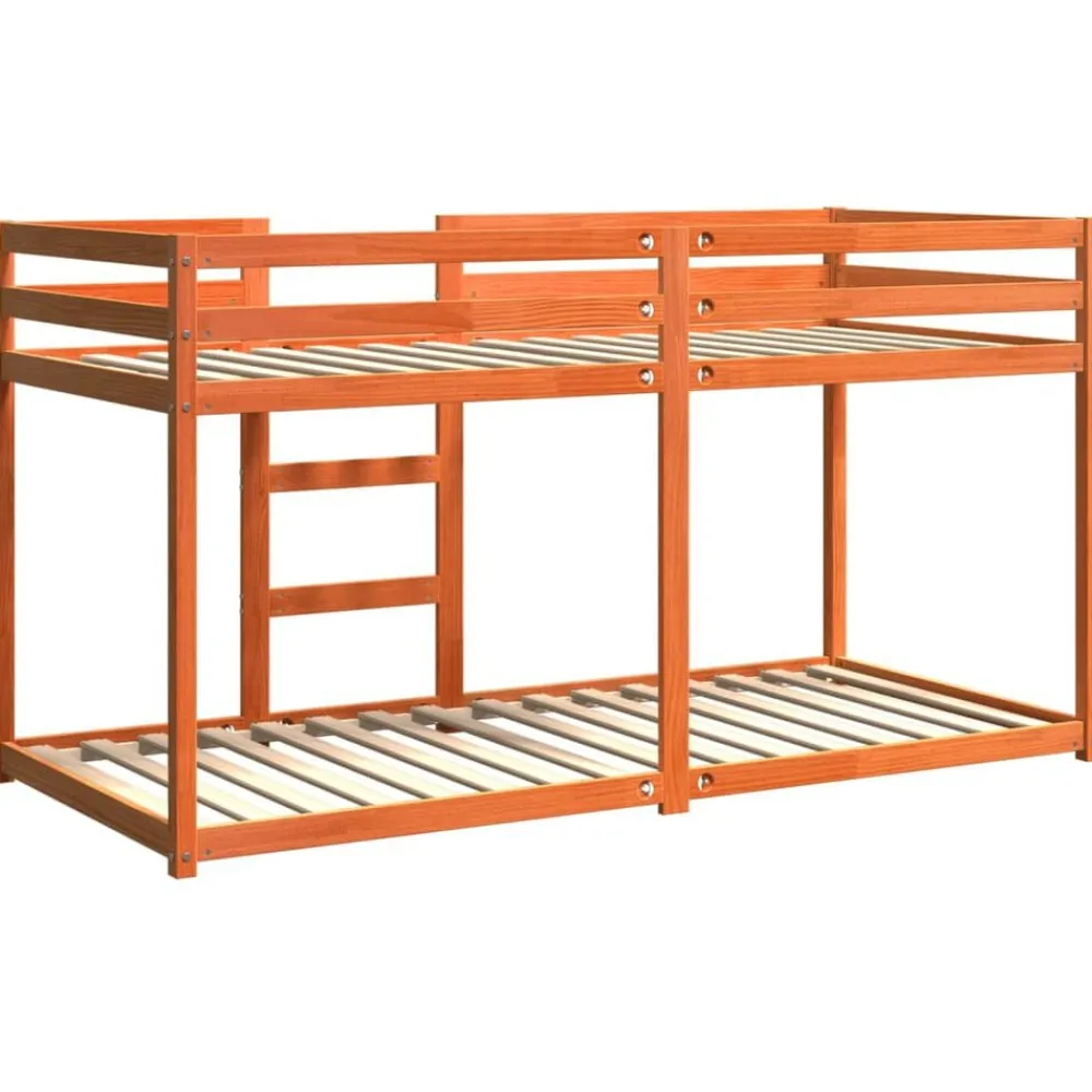 vidaXL Camas Y Accesorios-Litera de madera maciza de pino marrón cera 90x200 cm