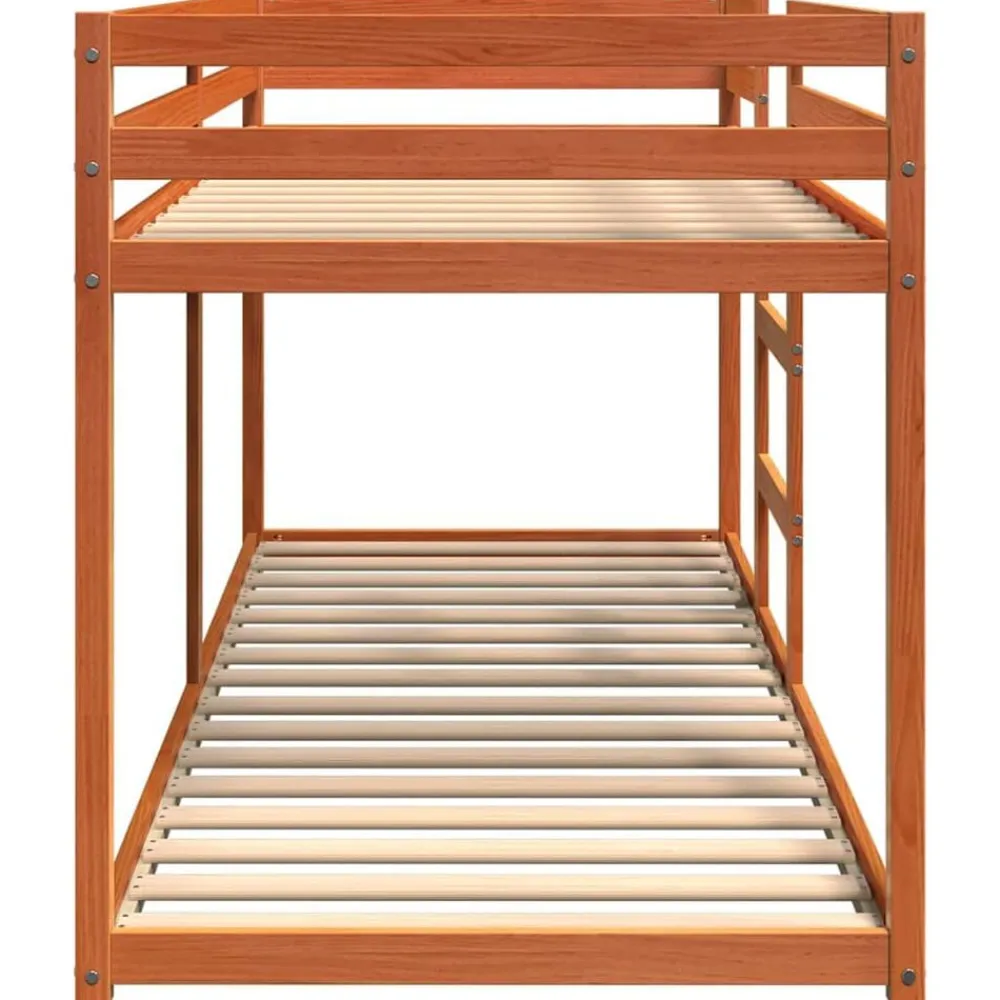 vidaXL Litera de madera maciza de pino marrón cera 80x200 cm Marrón cera New