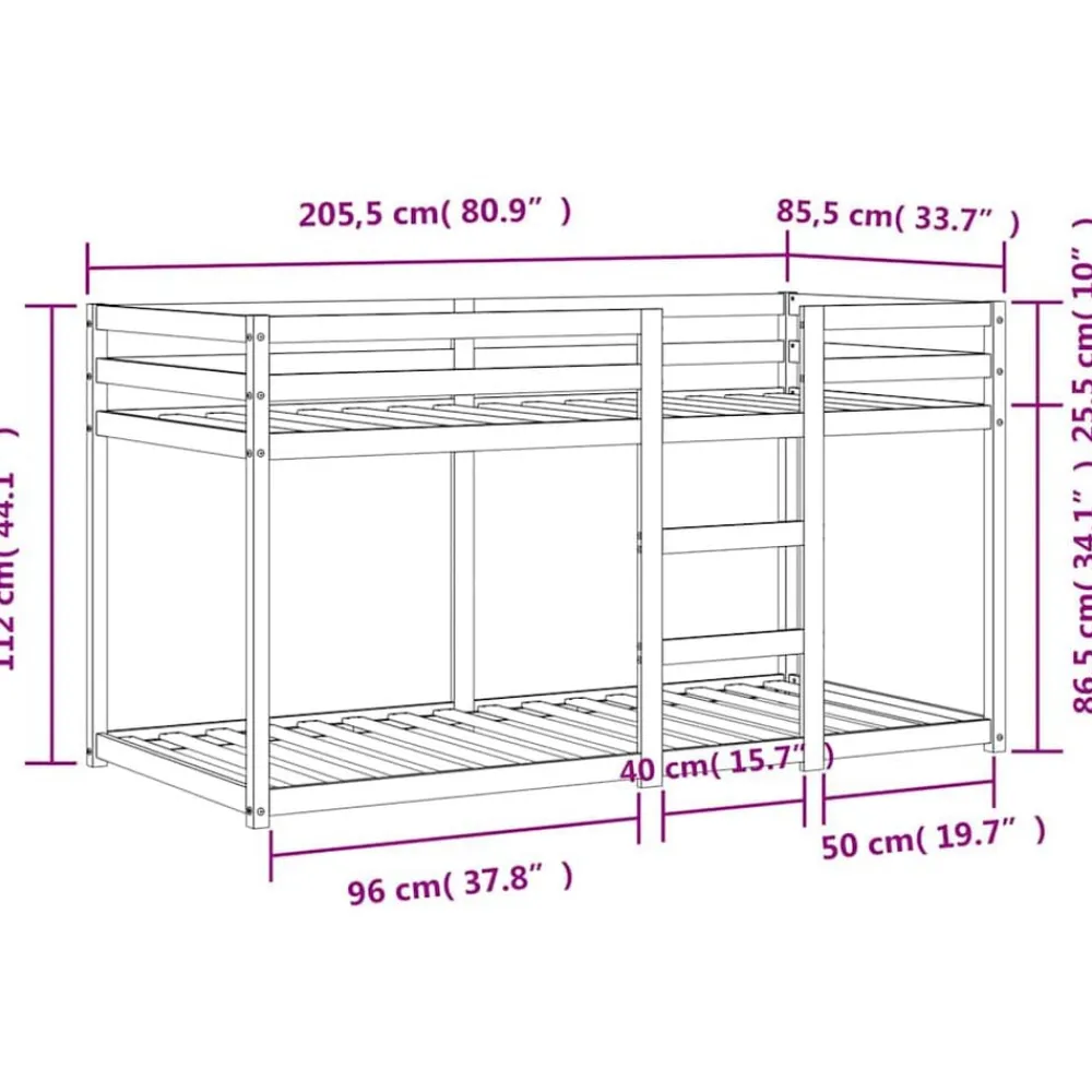 vidaXL Litera de madera maciza de pino marrón cera 80x200 cm Marrón cera New