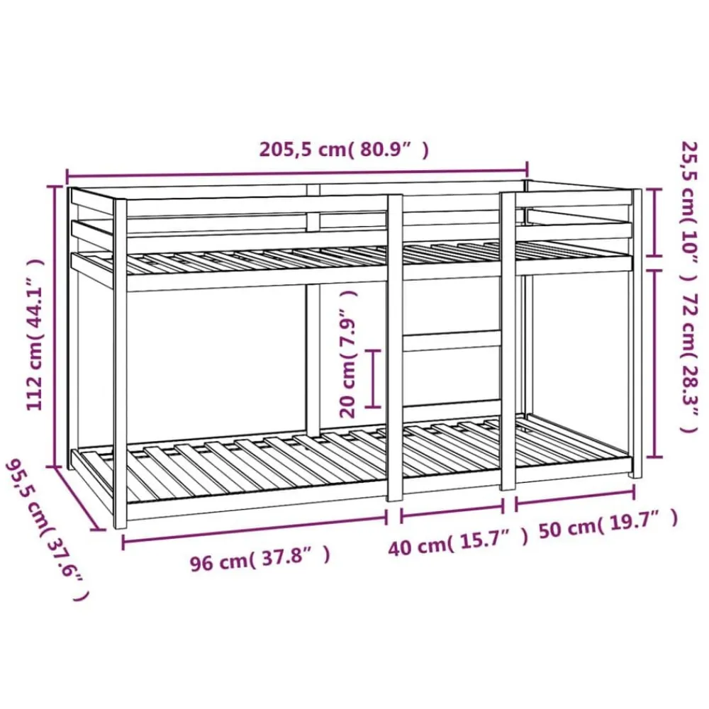 vidaXL Camas Y Accesorios-Litera de madera maciza de pino 90x200 cm