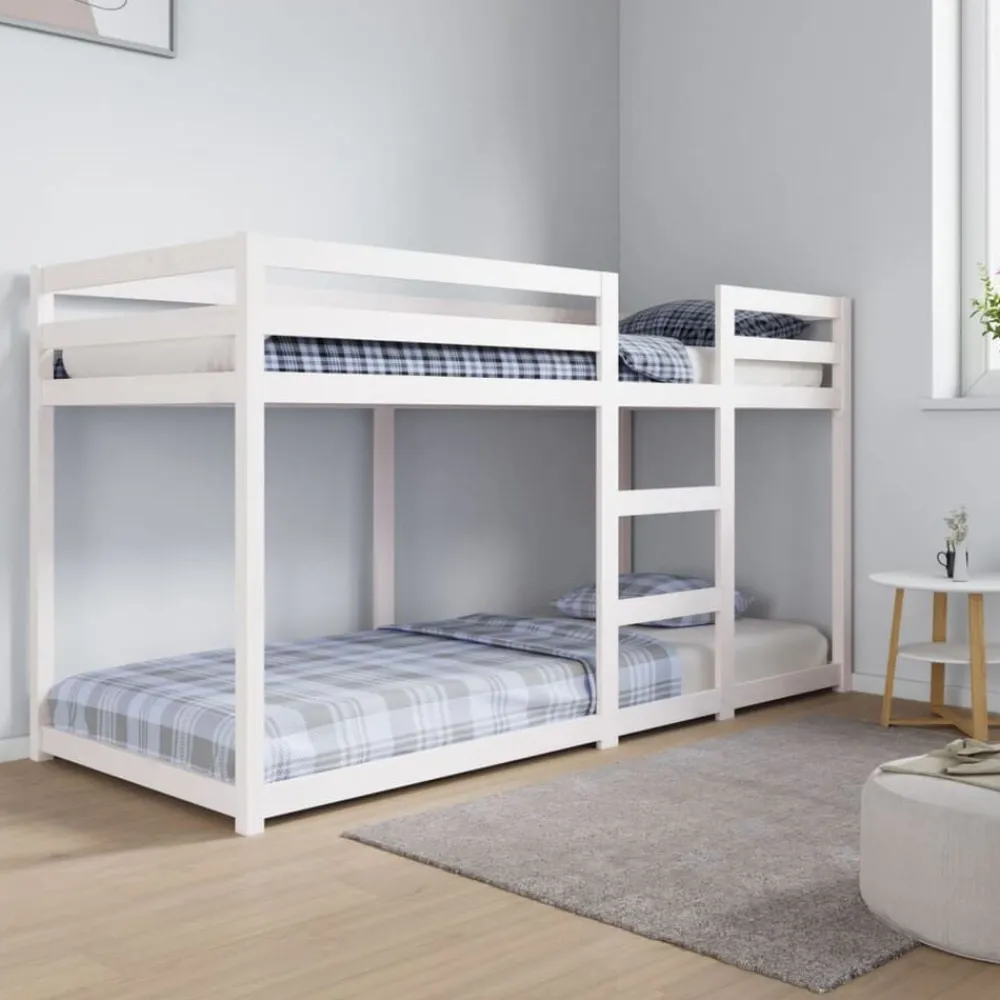 vidaXL Litera de madera maciza de pino 80x200 cm Blanco New