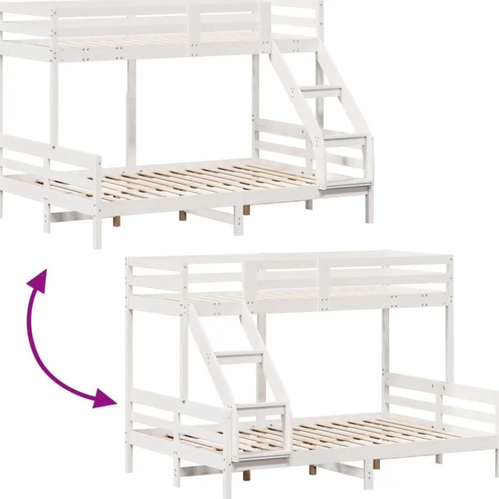 vidaXL Camas Y Accesorios-Litera de madera maciza de pino 90x200/140x200 cm
