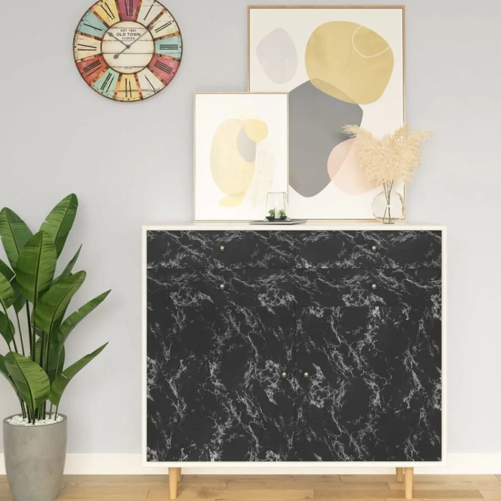 vidaXL Láminas autoadhesivas muebles PVC piedra negra 500x90 cm Negro