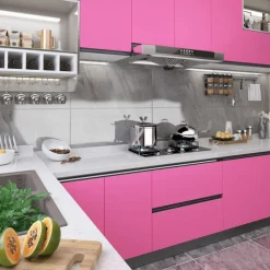 vidaXL Decoración-Láminas autoadhesivas muebles PVC rosa brillante 500x90 cm