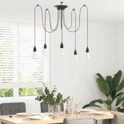 vidaXL Iluminación-Lámpara colgante con 5 portalámparas E27 metal negro