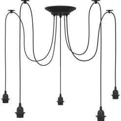 vidaXL Iluminación-Lámpara colgante con 5 portalámparas E27 metal negro