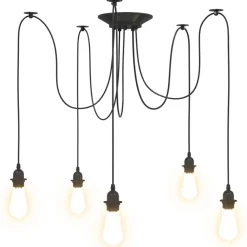 vidaXL Iluminación-Lámpara colgante con 5 portalámparas E27 metal negro