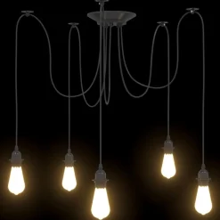 vidaXL Iluminación-Lámpara colgante con 5 portalámparas E27 metal negro