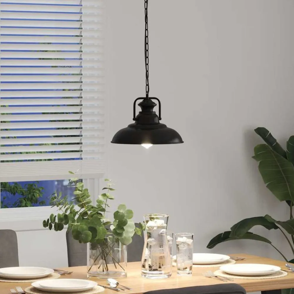 vidaXL Iluminación-Lámpara colgante E27 negra Ø 31 cm Hierro