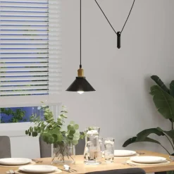 vidaXL Lámpara colgante regulable en altura E27 Ø 22cm Negro brillante Online