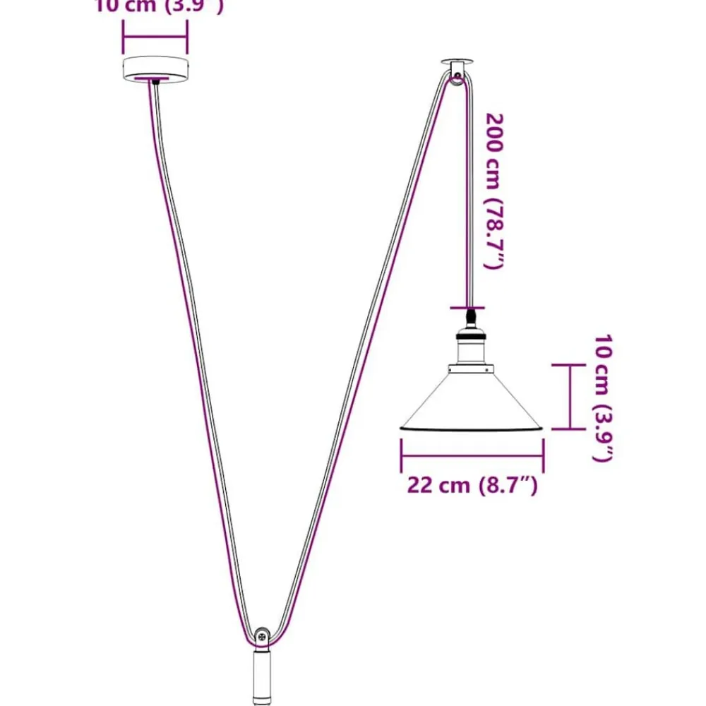 vidaXL Iluminación-Lámpara colgante regulable en altura E27 oscuro brillante Ø22cm