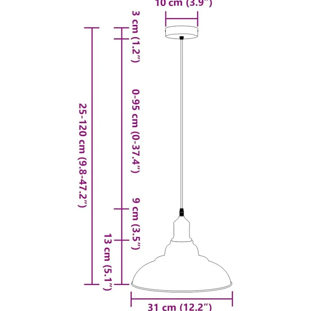 vidaXL Iluminación-Lámpara colgante regulable en altura E27 Ø 31cm