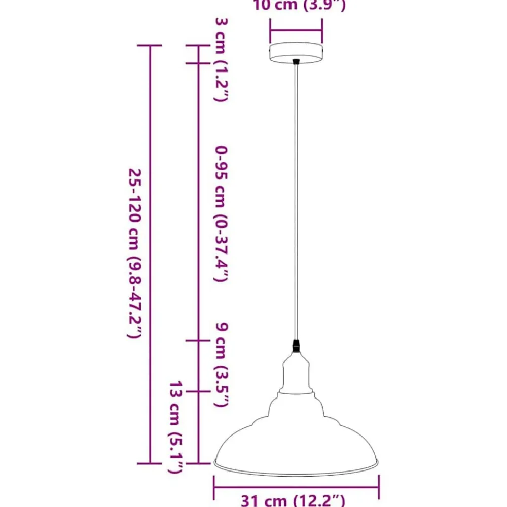 vidaXL Iluminación-Lámpara colgante regulable en altura E27 Ø 31cm