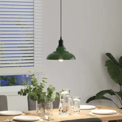 vidaXL Lámpara colgante regulable en altura E27 Ø 31cm Verde brillante Online