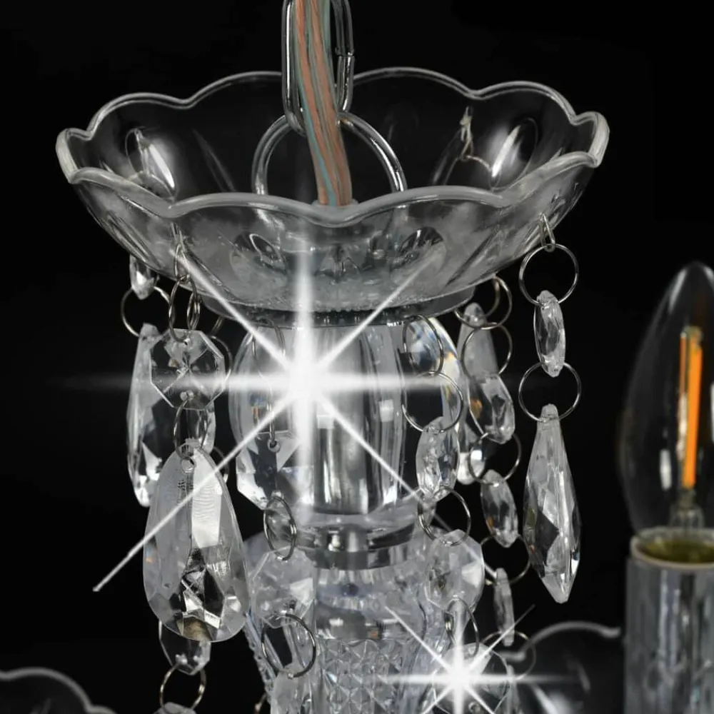 vidaXL Lámpara de araña con cuentas de cristal redonda 5xE14 Plateado Sale