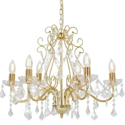 vidaXL Iluminación-Lámpara de araña con cuentas de cristal dorado redonda 6 x E14