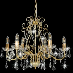 vidaXL Iluminación-Lámpara de araña con cuentas de cristal dorado redonda 6 x E14