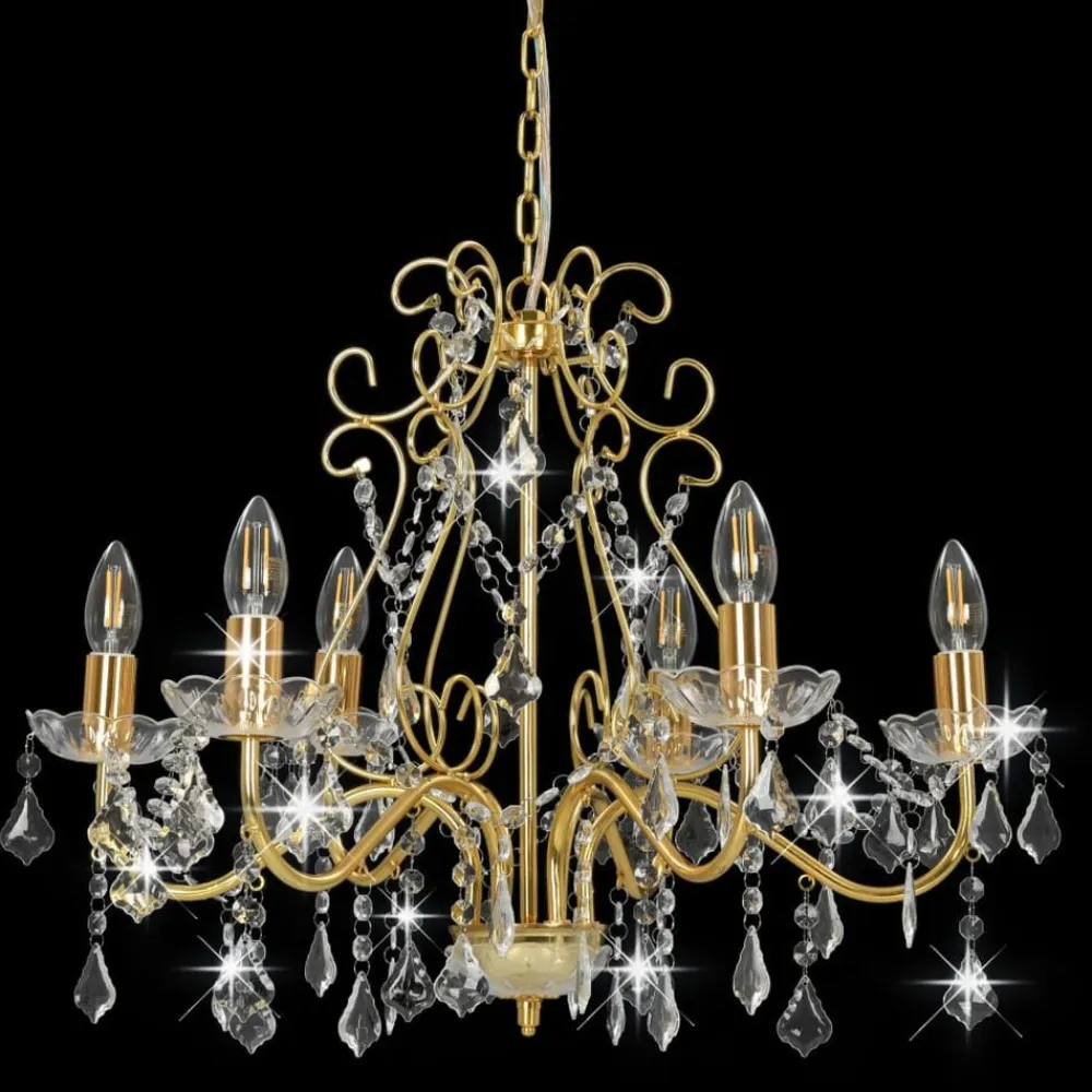 vidaXL Iluminación-Lámpara de araña con cuentas de cristal dorado redonda 6 x E14