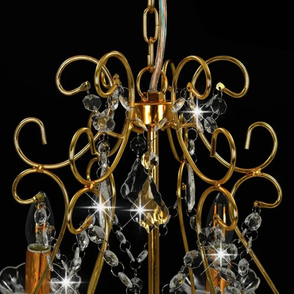 vidaXL Iluminación-Lámpara de araña con cuentas de cristal dorado redonda 6 x E14