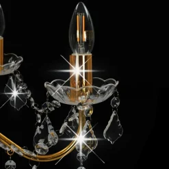 vidaXL Iluminación-Lámpara de araña con cuentas de cristal dorado redonda 6 x E14