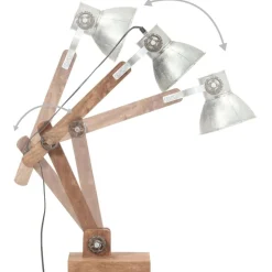 vidaXL Iluminación-Lámpara de mesa industrial plateada redonda 58x18x90 cm E27