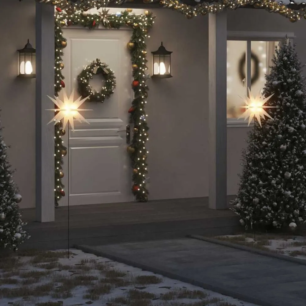 vidaXL Decoración-Lámpara de Navidad LED y estaca de tierra plegable blanca 57 cm