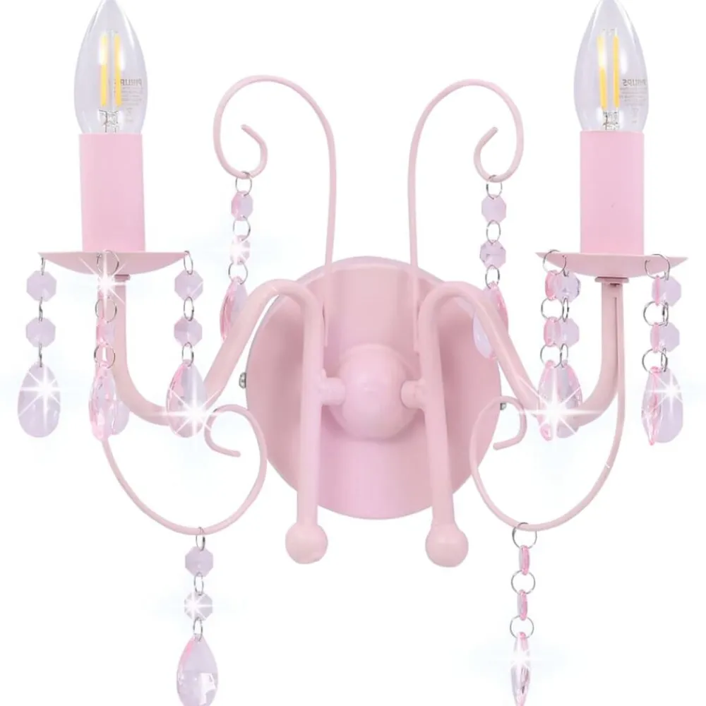 vidaXL Lámpara de pared con cuentas con 2 bombillas E14 Rosa Sale
