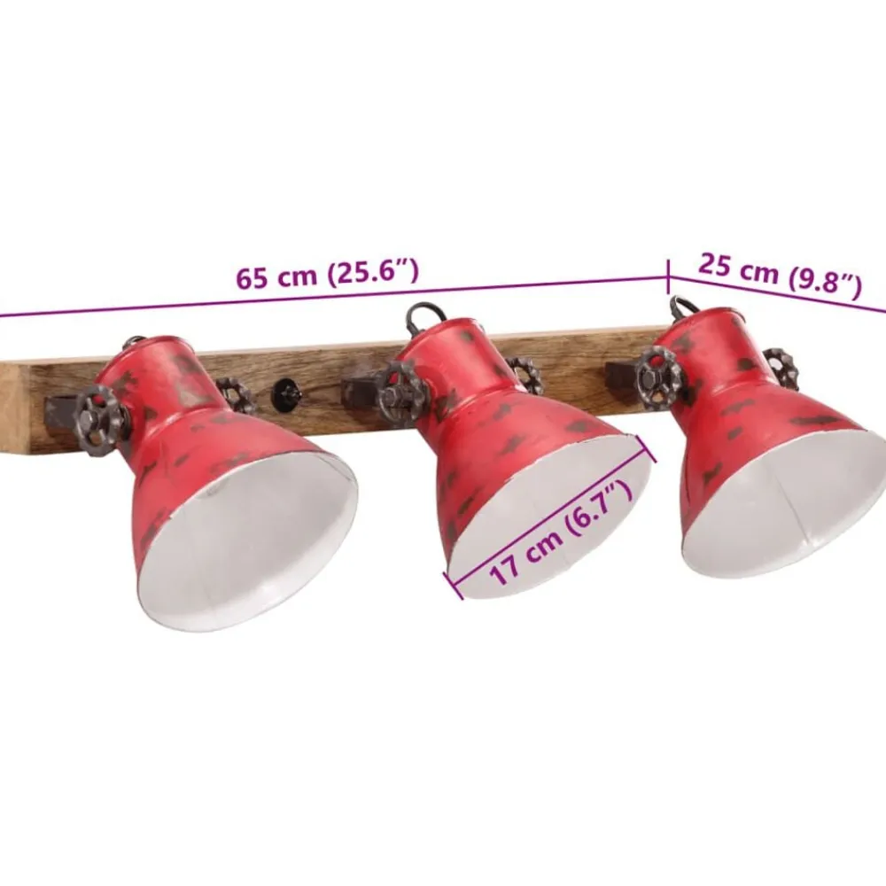 vidaXL Lámpara de pared desgastado 25 W E27 65x25 cm Rojo Online
