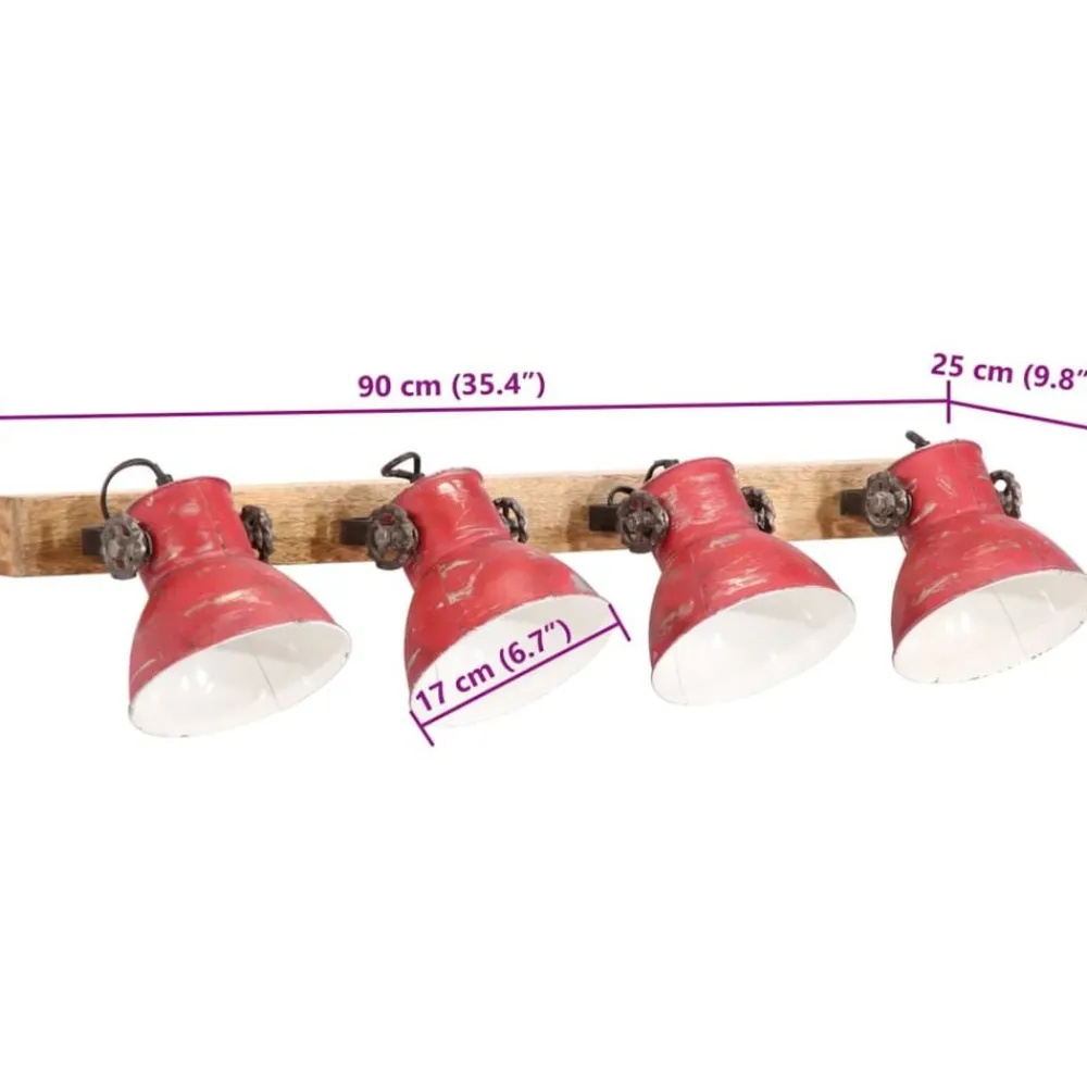 vidaXL Lámpara de pared desgastado 25 W E27 90x25 cm Rojo Hot