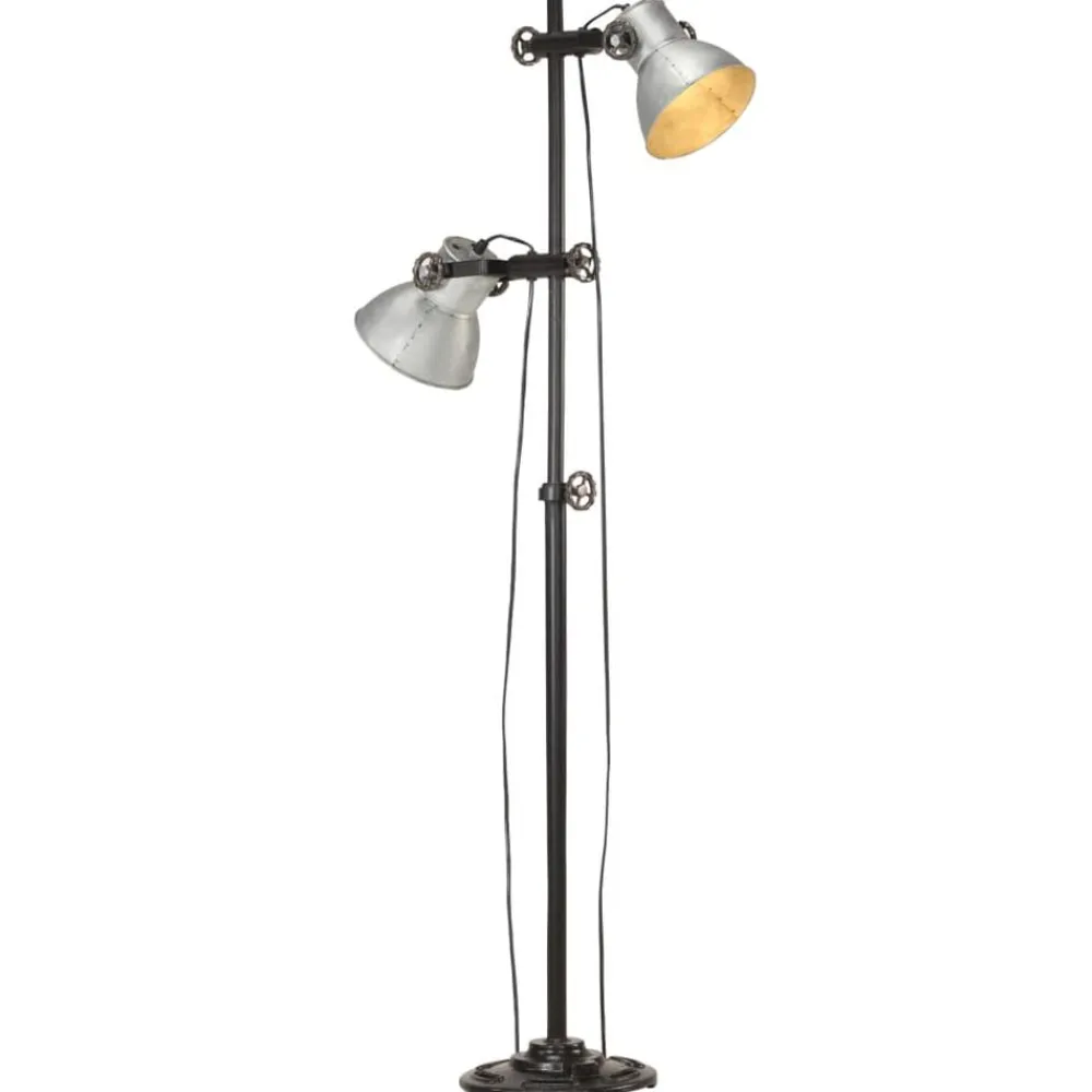 vidaXL Iluminación-Lámpara de pie 2 pantallas plateada hierro fundido E27