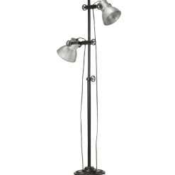 vidaXL Iluminación-Lámpara de pie 2 pantallas plateada hierro fundido E27